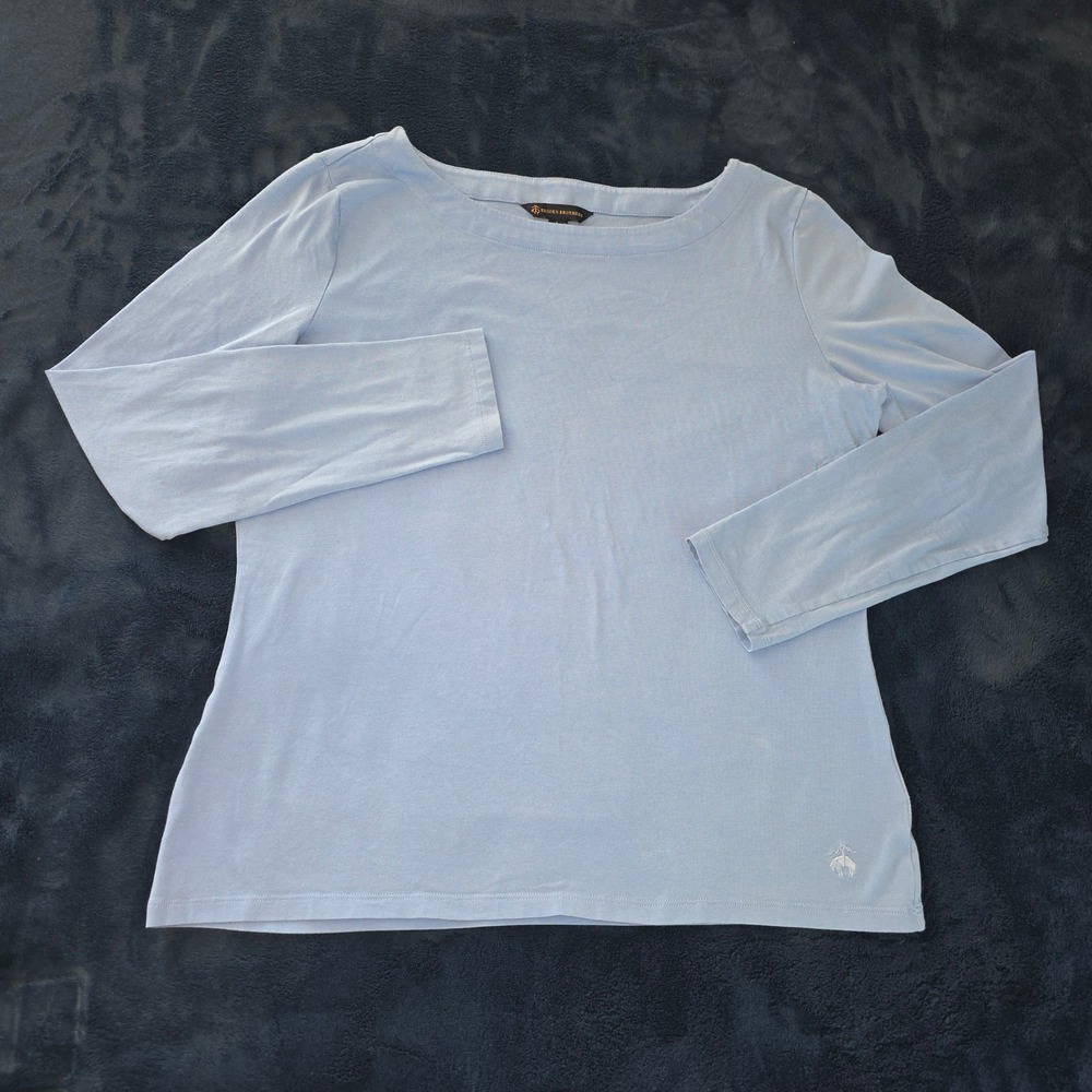 Brooks Brothers Womens Light Blue Boat Neck Long Sleeve Cotton Blend Top Large